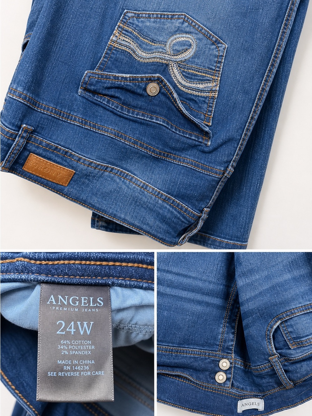 Angels Blue Denim Jeans with Embroidered Pocket